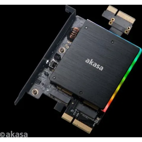 Akasa Dual M.2 PCIe SSD adapter with RGB LED light and heatsink