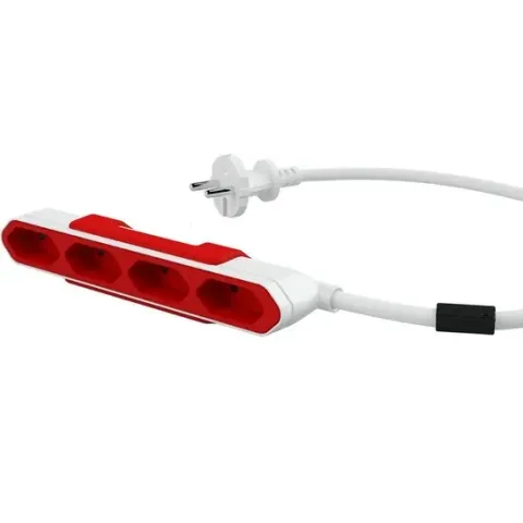 Allocacoc PowerBar EU - 1.5 meter kabel - platte stekkerdoos - Wit/Rood - geschikt voor 4 niet geaarde Euro stekkers