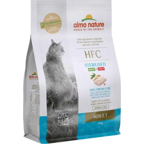 Almo Nature - Kat HFC Adult Sterilized brokken voor gecastreerde / gesteriliseerde katten - Kabeljauw, Gewicht: 300g