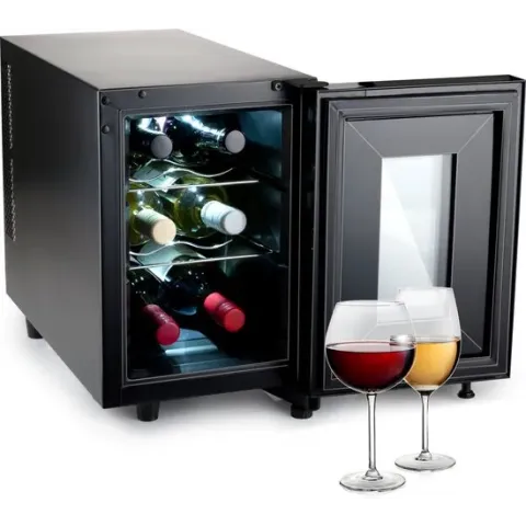 alpina Wijnkoelkast - 230V - 6 Flessen/17L - Wijnklimaatkast - Instelbare Temperatuur 11°C tot 18°C - Digitale Display - Glazen Deur en Interne Verlichting - Zwart