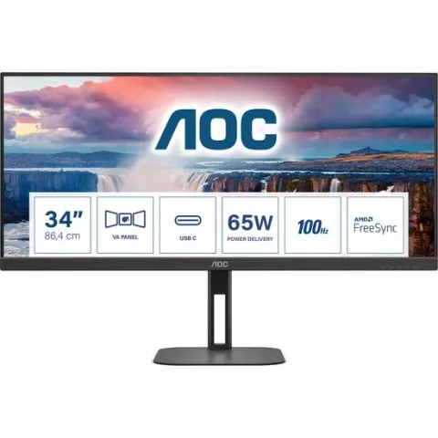 AOC V5 U34V5C/BK computer monitor 86,4 cm (34") 3440 x 1440 Pixels UltraWide Quad HD LCD Zwart