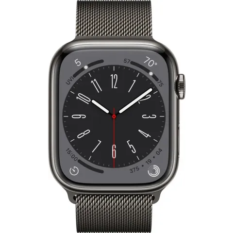Apple Watch Series 8 - 4G - 41mm - Grafiet Roestvrijstaal - Grafiet Milanees bandje