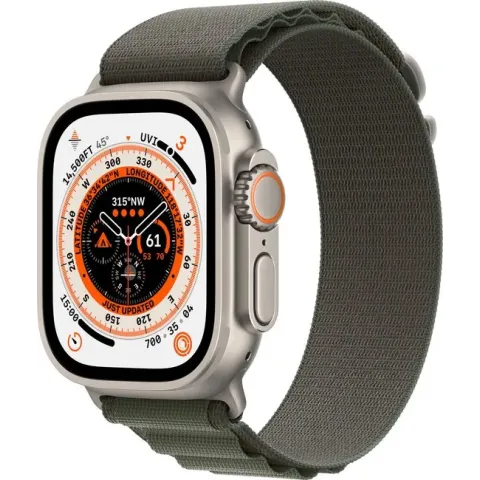 Apple Watch Ultra - 4G - 49mm - Titanium kast - Medium groen Alpine bandje
