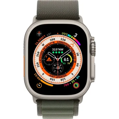 Apple Watch Ultra - 4G - 49mm - Titanium kast - Small groen Alpine bandje