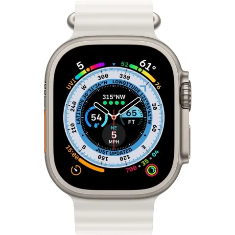 Apple Watch Ultra - 4G - 49mm - Titanium kast - Wit Ocean bandje