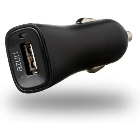 Azuri Smartphone autolader met USB poort - 2.4 Amp/12-24V - Universeel - Zwart
