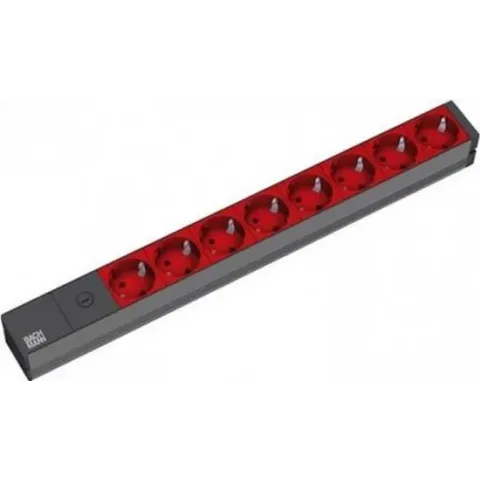 Bachmann 19'' 2m 8x Schuko H05VV-F 3G 1.00mm² 8AC outlet(s) 2m Zwart, Rood power uitbreiding
