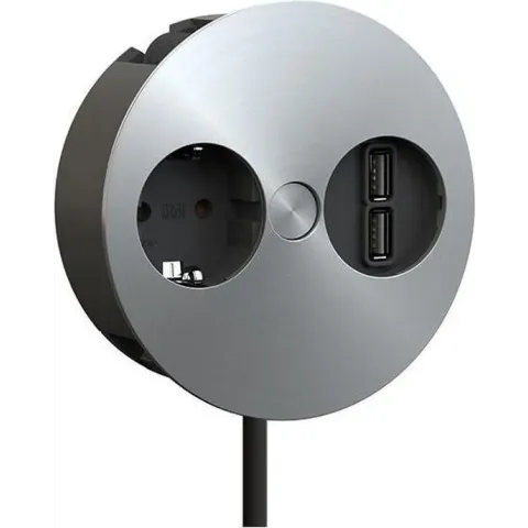 Bachmann Twist - Inbouw Stopcontact - 1x 230V + USB charger - 2 meter RA aansluitsnoer - RVS