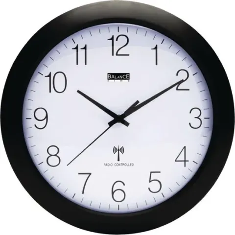 Balance Time Zendergestuurde Wandklok - Klok - Rond - Kunstof - Ø30 cm - Zwart/Wit