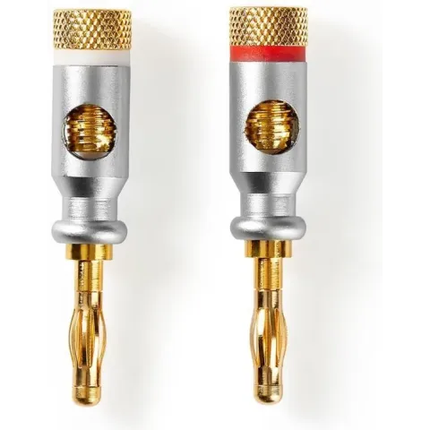 Banaanstekker | Recht | Male | Verguld | Schroef | Diameter kabelinvoer: 7.0 mm | Zink Legering | Zilver | 2 Stuks | Doos