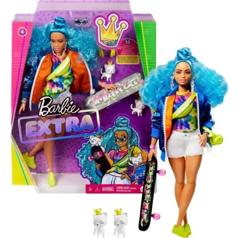 Barbie Extra Blauw Krullend Haar - Modepop