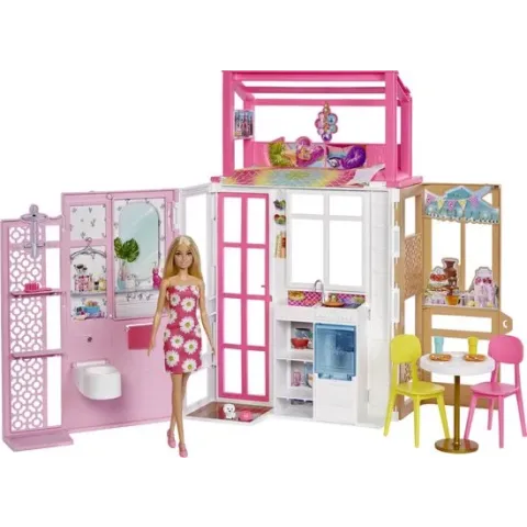 Barbie Huis Met 2 Verdiepingen En 4 Speelplekken En Pop