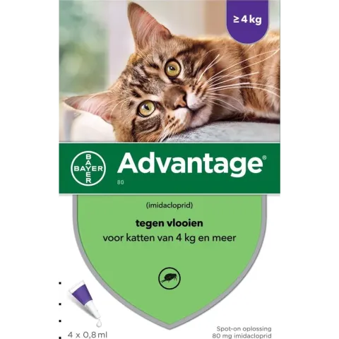 Bayer Anti vlooienmiddel Advantage 80 > 4 kg - 4 x 0,8 ml