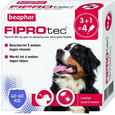 Beaphar Fiprotec Dog 3+1 pip - Anti vlooien en tekenmiddel - 40-60kg