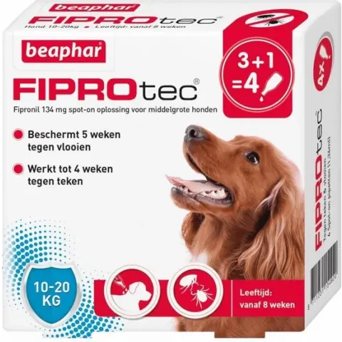 Beaphar Fiprotec Vlooien- en Tekenmiddel Hond 10-20 kg - 4 Pipetten