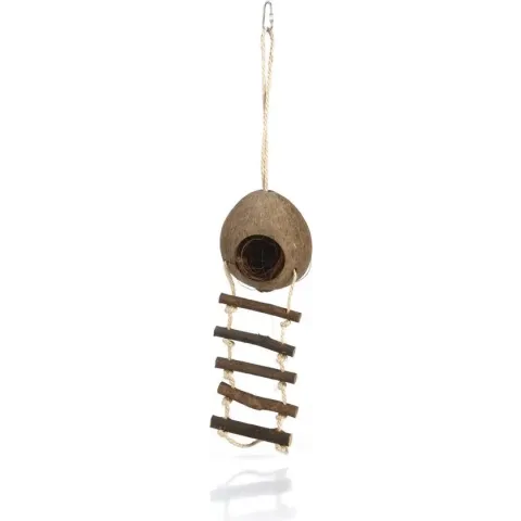 Beeztees Kokosnoothuisje+Ladder - Knaagdierspeelgoed - 30 cm