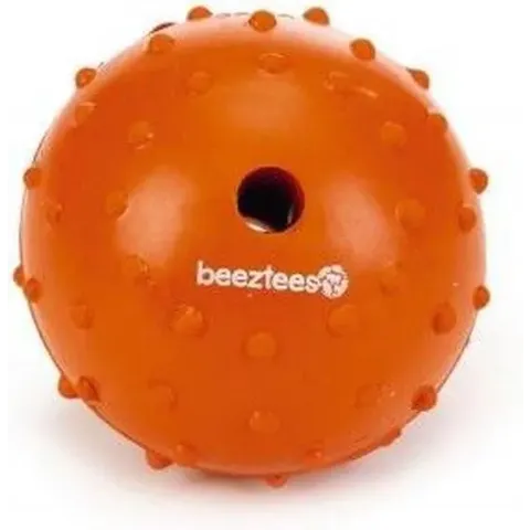 Beeztees rubber bal massief met bel oranje 7 cm