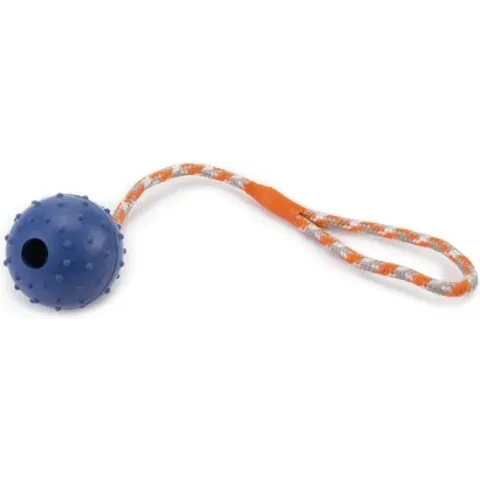 Beeztees Rubber Bal Met Bel+Koord Blauw 30cm