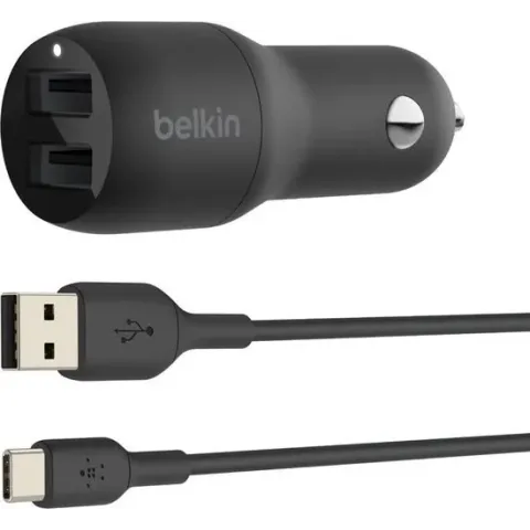 Belkin Dual USB Autolader 24W + 1m USB-C kabel