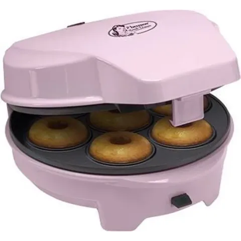 Bestron 3-in-1 cakemaker in retro-design, met 3 verwisselbare bakplaten: donut-, cupcake- en cakepopmaker, met indicatielampje & antiaanbaklaag, 700 watt, kleur: roze