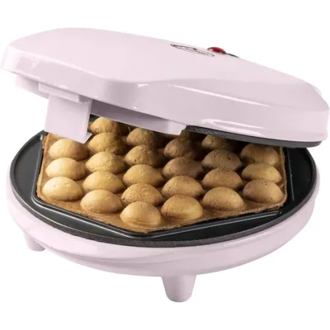 Bestron Bubbel Wafelijzer, wafelmaker voor bubbel wafels te vullen met ijs, chocola of fruit, met bakindicatielampje & antiaanbaklaag, 700 Watt, kleur: roze