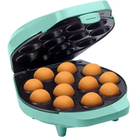 Bestron Cake Pop Maker, Wafelijzer voor 12 Cake Pops, inclusief Cake Pop Butler, 12 Stokjes & Vork, met antiaanbaklaag & indicatielampje, 700W, kleur: mint