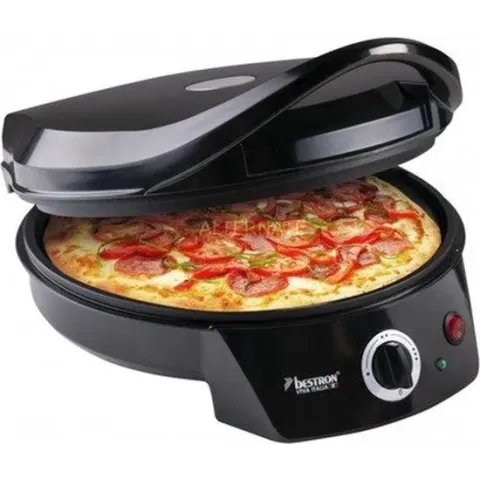 Bestron Pizzaoven tot max. 230 °C, Pizzamaker met boven-/ onderwarmte, voor zelfgemaakte of diepvriespizza's, tarte flambée, quiche of wraps tot Ø 27cm, 1.800 watt, kleur: zwart