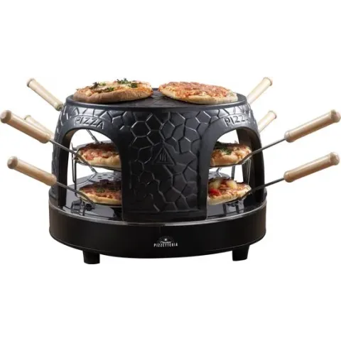 Bestron pizzaoven voor 8 personen, pizzamaker voor kleine pizza's (Ø 10 cm), met keramische koepel, ca. 12-15 minuten baktijd, 1150 Watt, kleur: zwart