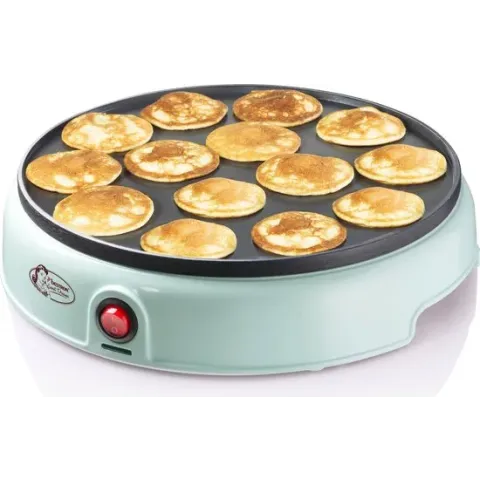 Bestron poffertjesmaker in retro-design, electrisch poffertjes apparaat met antiaanbaklaag & indicatielampje, Sweet Dreams, 800 W, kleur: mint