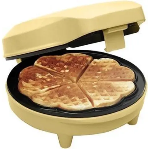 Bestron Wafelijzer voor klassieke hartwafels, Wafelmaker voor wafels in hartvorm, met indicatielampje & antiaanbaklaag, retro-design, 700 Watt, kleur: geel