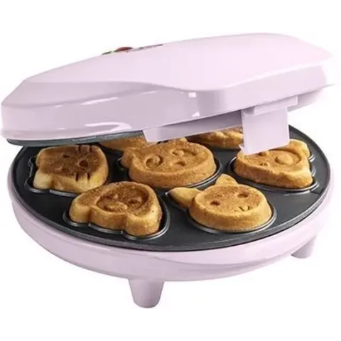 Bestron Wafelijzer voor Mini Cookies, Cakemaker voor mini cakes, met bakindicatielampje & antiaanbaklaag, 700 Watt, kleur: roze