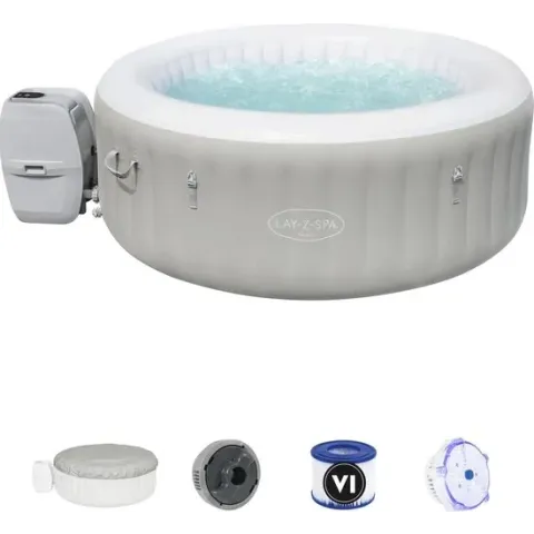 Bestway Lay-Z-spa Tahiti Jacuzzi Opblaasbaar - Rond Bubbelbad voor 2 tot 4 personen - Incl Pomp en Afdekzeil - Ø 180x66 cm - Kleur Grijs