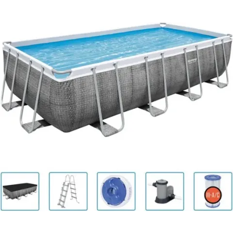 Bestway Power Steel - Opzetzwembad inclusief filterpomp en accessoires - 549 x 274 x 122 cm - Rattanprint - Rechthoekig