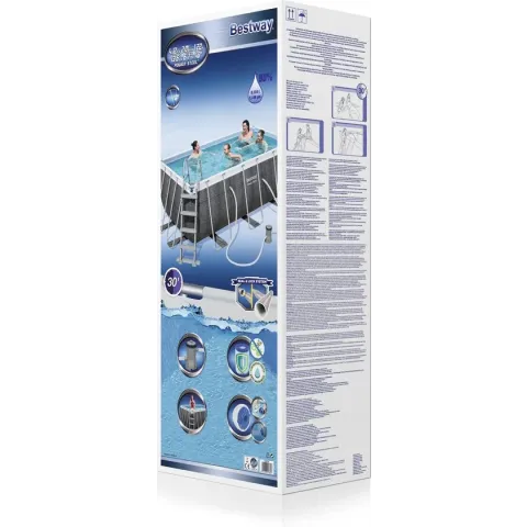 Bestway - Power Steel - Opzetzwembad inclusief filterpomp en zwembadtrap - 412x201x122 cm - Rattanprint - Rechthoekig