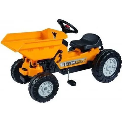 BIG -  Jim Dumper Traptractor, Kiepwagen, vanaf 3 jaar, geel, driespaaks stuur, mechanische claxon