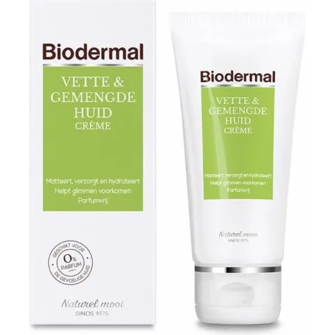 Biodermal Dagcreme Vette & Gemengde Huid - 50ml  - Helpt glimmen voorkomen