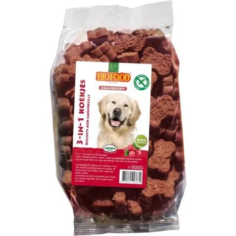 Biofood 3-In-1 Koekje Cranberry&Vlees - Hondensnacks - 500 g
