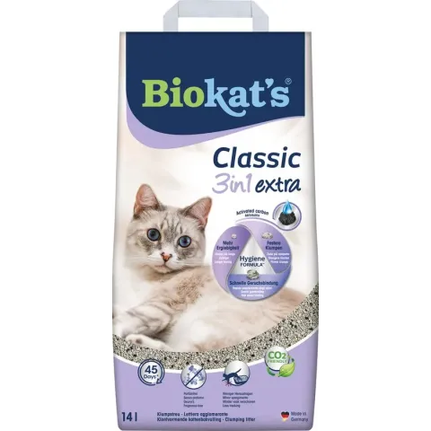 Biokat's Classic 3in1 extra - 14 L - Kattenbakvulling - Klontvormend - Parfumvrij - Actieve kool
