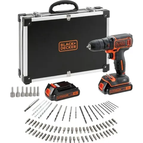 BLACK+DECKER BDCDC18BAFC - QW Accuboormachine kit - 18V - 80 accessoires - incl. 2 accu's en lader