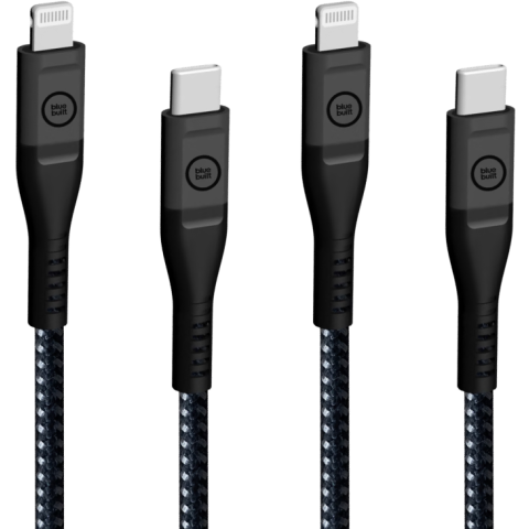 BlueBuilt Usb C naar Lightning Kabel 1,5m Kevlar Zwart Duo Pack