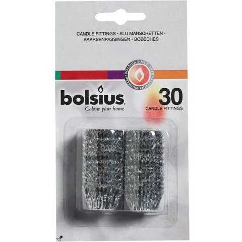 Bolsius kaarsenpassingen - 30 pasringen zilver - o.a. geschikt voor diner kaarsen