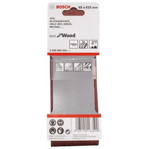 Bosch - 3-delige schuurbandset 65 x 410 mm - 60; 80; 100
