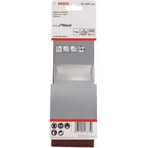 Bosch 3-delige schuurbandset 75 x 457 mm - Korrel 220