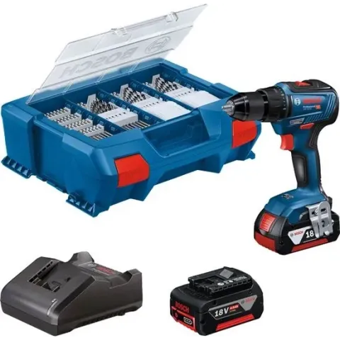 Bosch GSR 18V-55 18V Li-Ion accu schroefboormachine set incl. accessoire set (2x 4,0Ah) L-Case - 55Nm - koolborstelloos