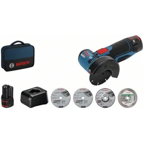 Bosch GWS 12 V-76 12V Li-Ion accu haakse slijpmachine set (2x 2,0Ah accu) in tas - 76mm