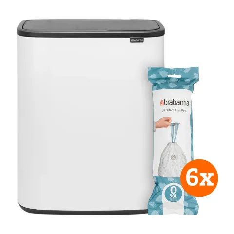 Brabantia Bo Touch Bin 2 x 30 Liter Wit + Vuilniszakken (120 stuks)