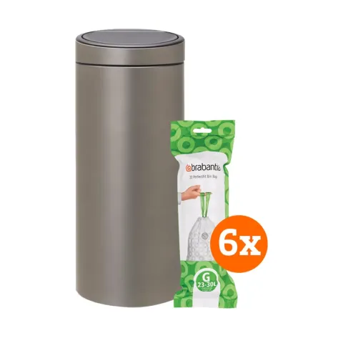 Brabantia Touch Bin 30 Liter Platinum + Vuilniszakken (120 stuks)