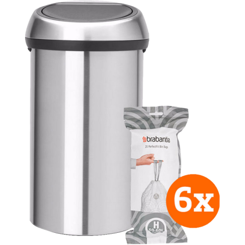 Brabantia Touch Bin 60 Liter Rvs Fingerprint Proof  + Vuilniszakken (120 stuks)