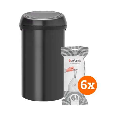 Brabantia Touch Bin 60 Liter Zwart + Vuilniszakken (120 stuks)