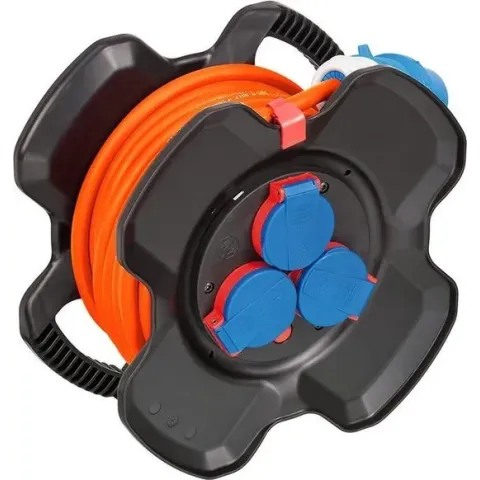 Brennenstuhl CEE Kabelhaspel X-Gum / Camping Kabelhaspel met 10m kabel in oranje (Caravan kabelhaspel met 2 CEE Stopcontacten + 3 Contactdozen, voor permanent gebruik buitenshuis, Made in Germany)